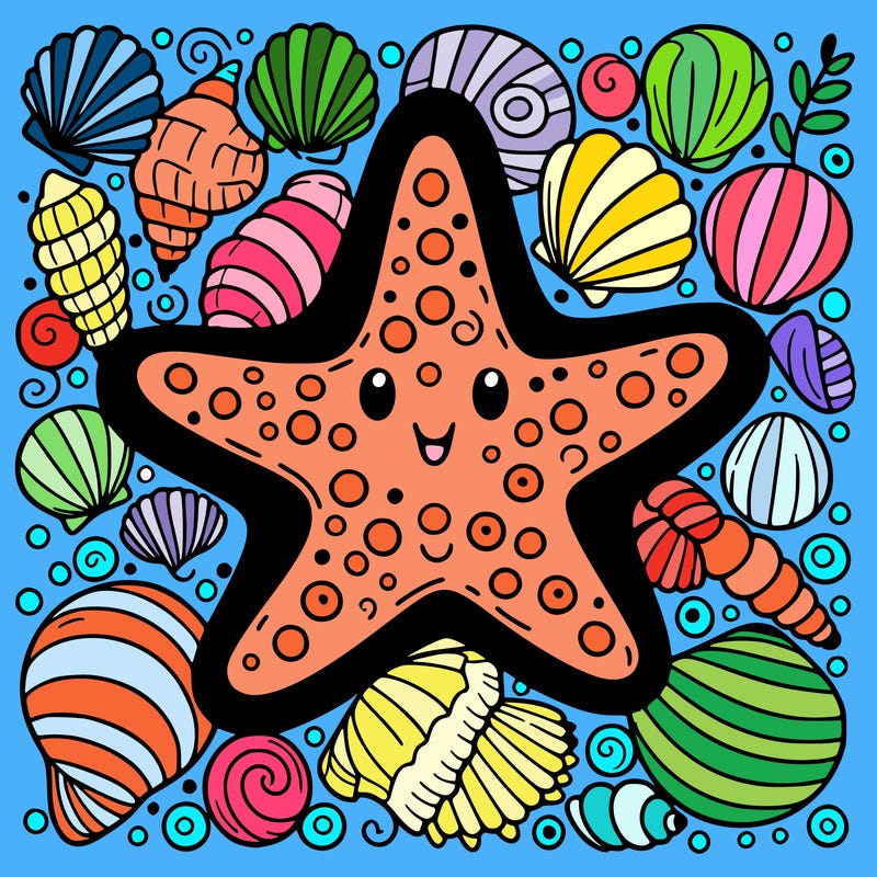 starfish surrounded by seashells