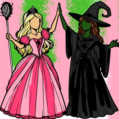 detailed realistic split of a princess and a witch