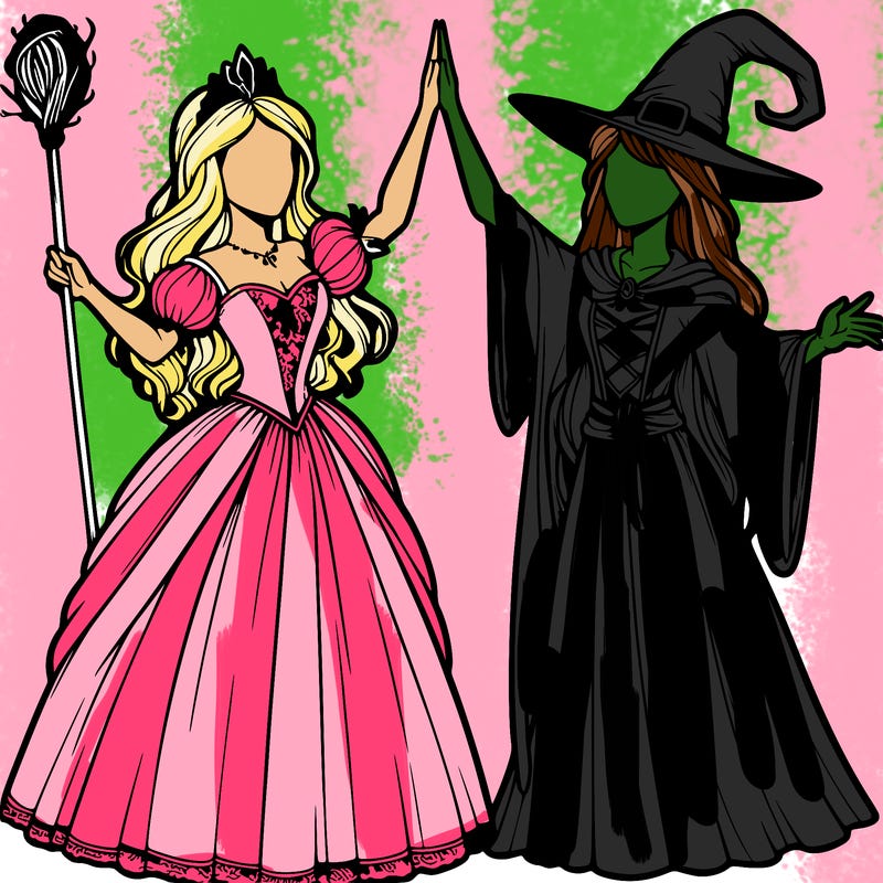 detailed realistic split of a princess and a witch