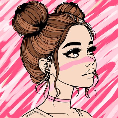 realistic girl with buns on the top of her head