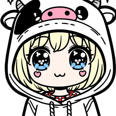 kawaii girl with cow hoodie