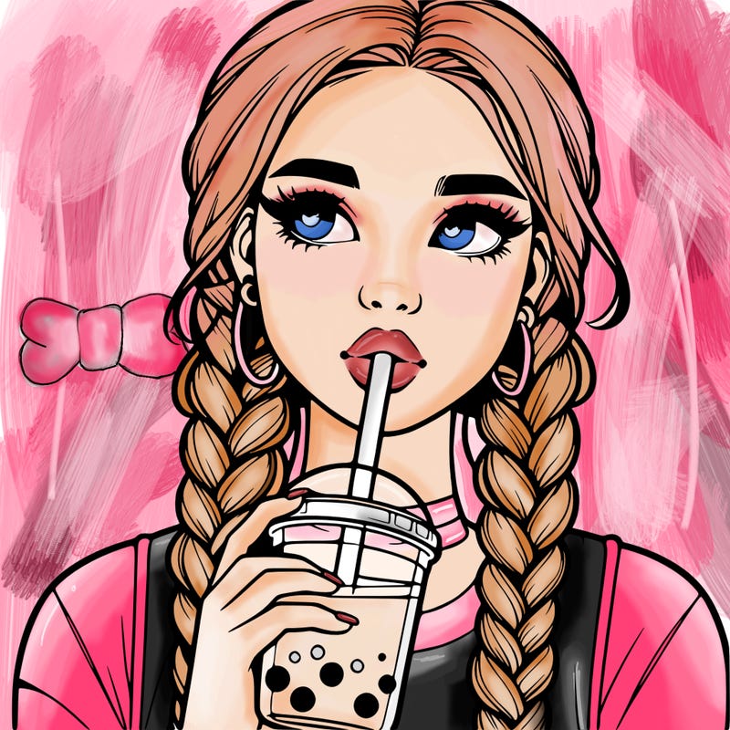 realistic girl with braided hair drinking boba