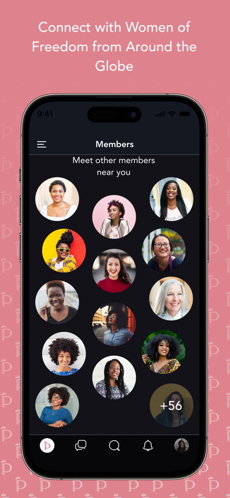 Permission - Dr. Jackie Greene - A screenshot of the Permission app showing a diverse community of women in the members directory