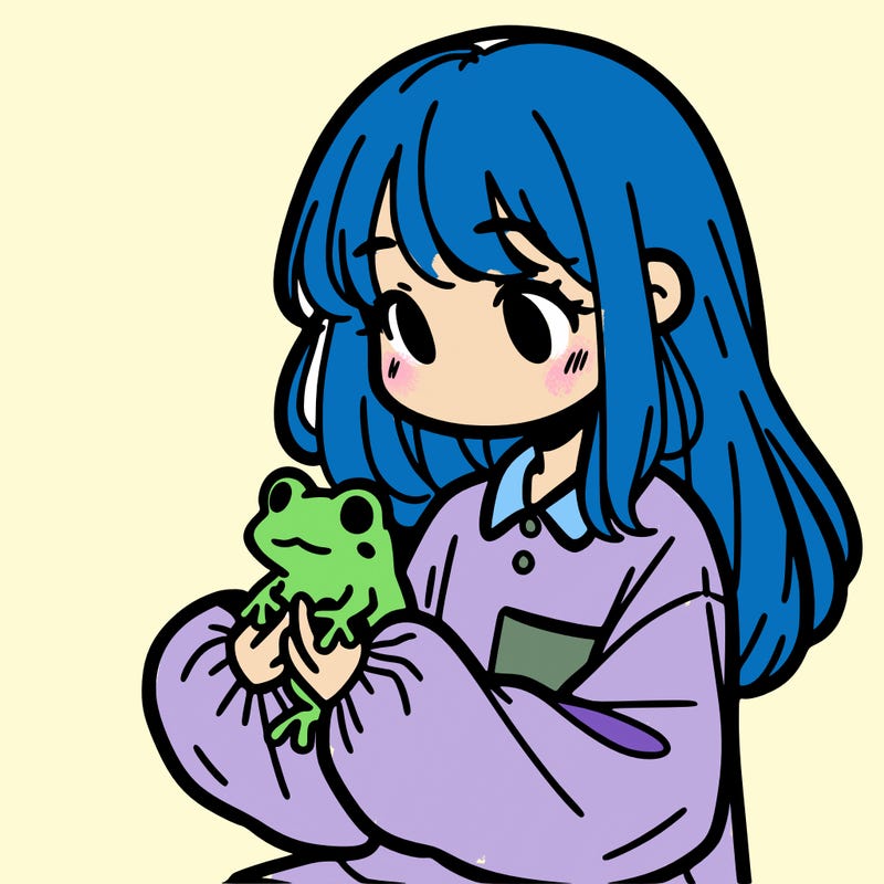 girl with long hair and a oversized shirt. and she is holding a frog