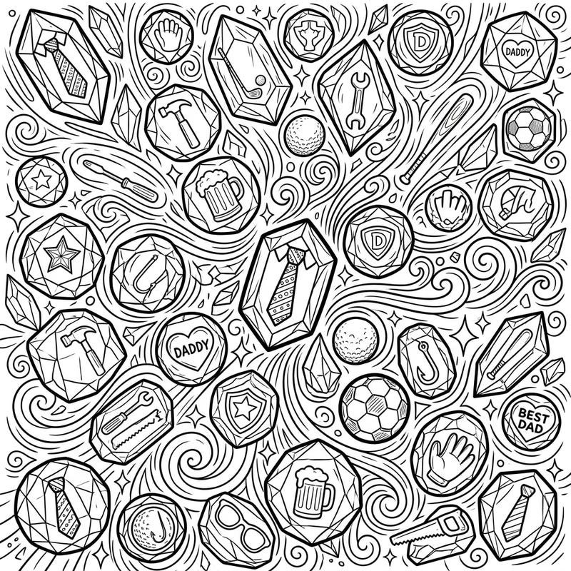 Surprise Dad with a truly unique gift this Father's Day! This intricate coloring page features sparkling hailstones filled with all his favorite things, from tools to ties.