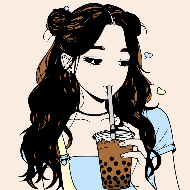 aesthetic realistic girl with boba