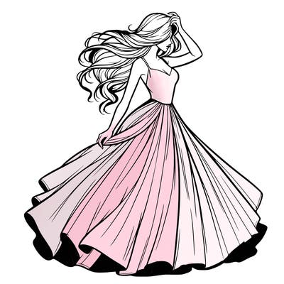 realistic woman with dress flowing in the wind