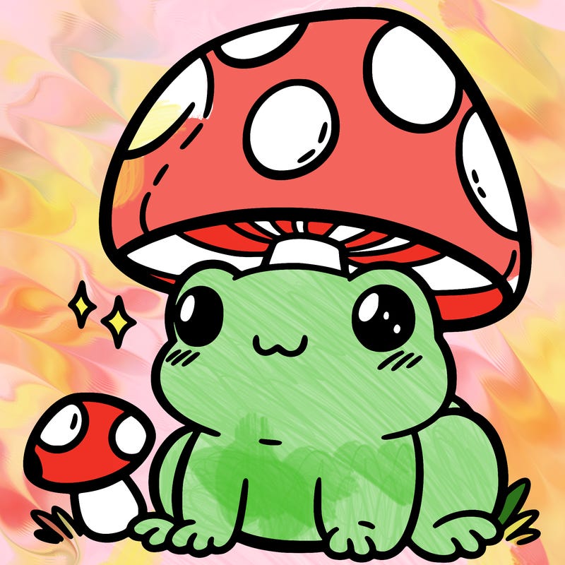 a cute frog with a mushroom hat