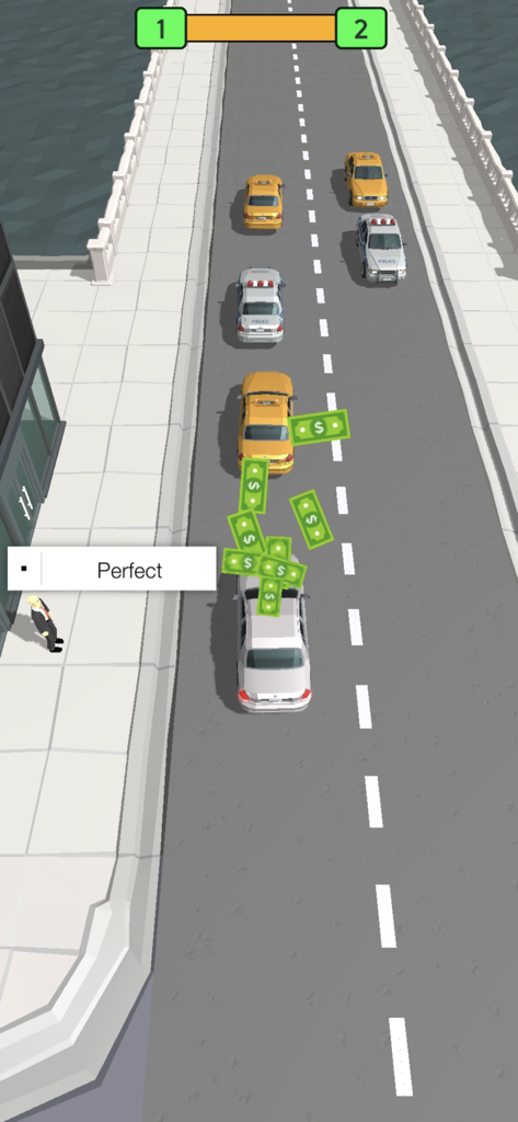 Pick Me Up 3D: Taxi Game - Una captura de pantalla del juego de Pick Me Up 3D que muestra un taxi conduciendo por una calle de la ciudad recogiendo recompensas en efectivo