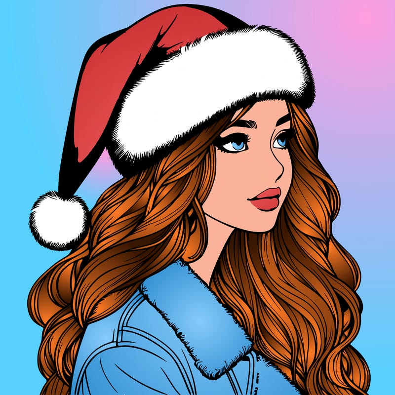 realistic girl in santa hat