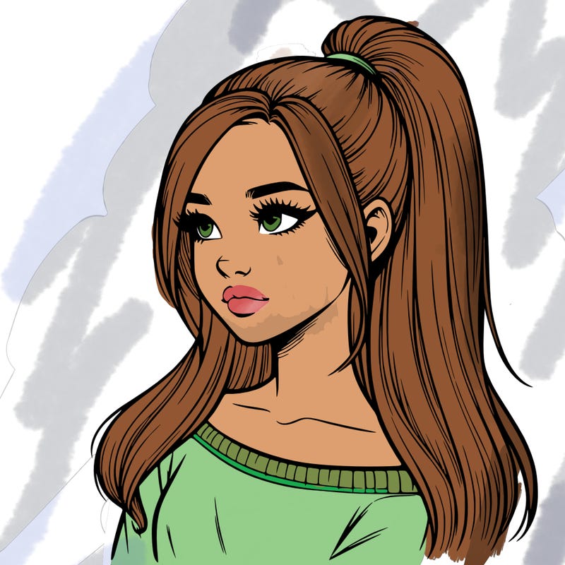 realistic girl with a high ponytail