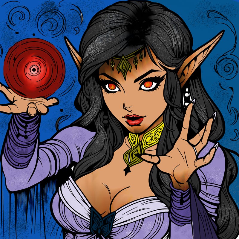realistic scary beautiful elf sorceress casting spell