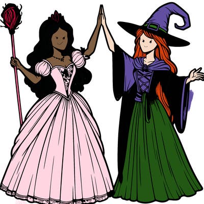 detailed realistic split of a princess and a witch