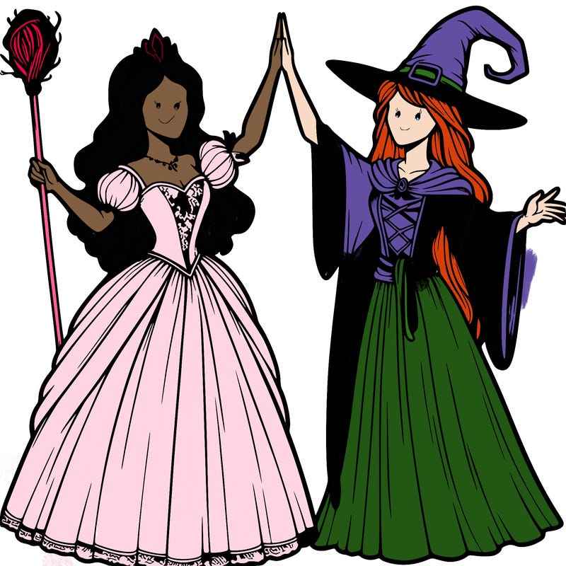 detailed realistic split of a princess and a witch
