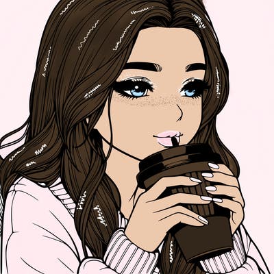 realistic girl drinking coffee