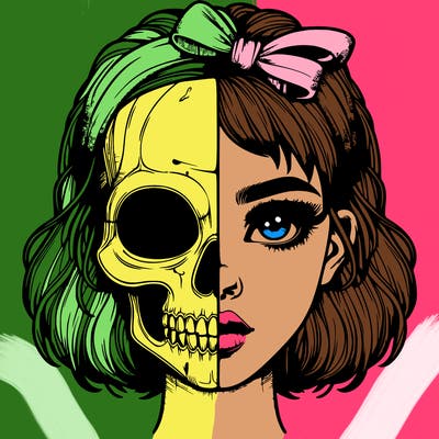 realistic girl with half skull mask