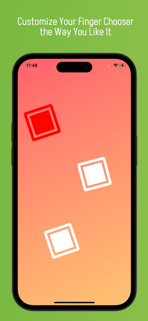 Buzz - Finger Chooser - Interface of the Buzz Finger Chooser app showing customizable square markers for selection on a gradient background.