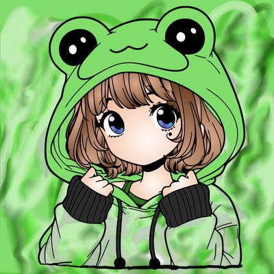 a cute teenage girl wearing a frog hoodie