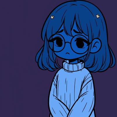 sad girl with glasses in a sweater