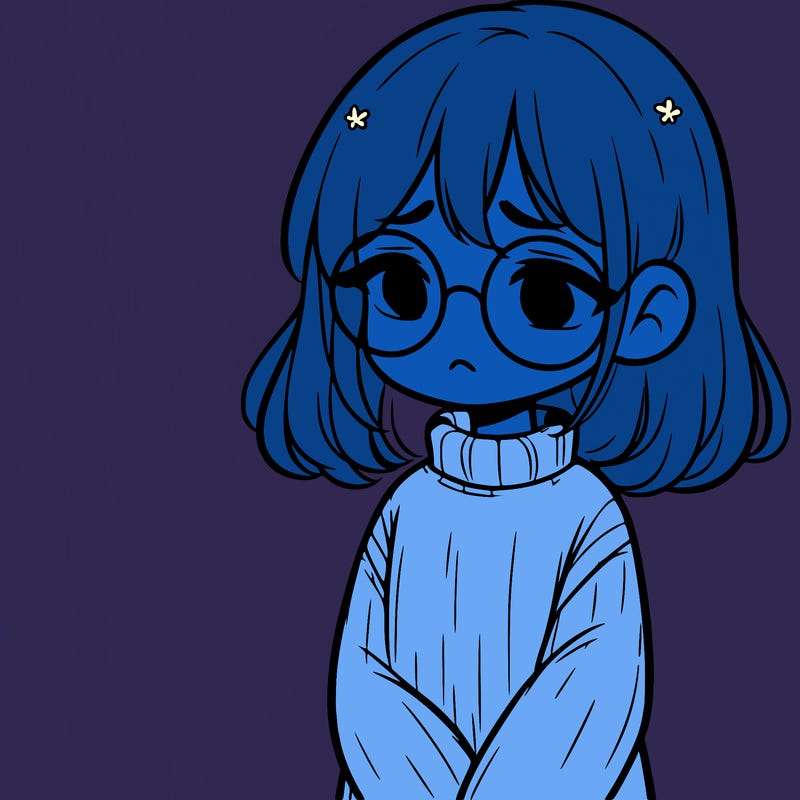sad girl with glasses in a sweater