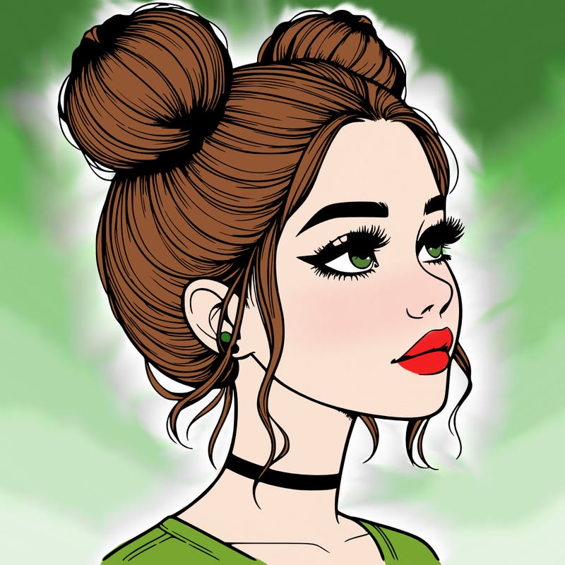 realistic girl with buns on the top of her head