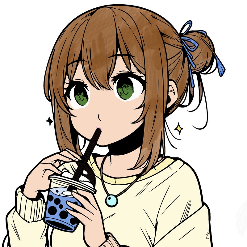 manga character drinking boba