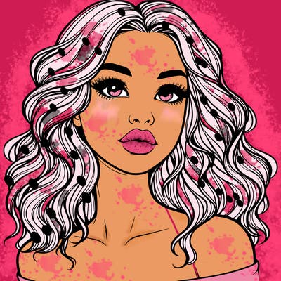 realistic girl with wavy hair and lips