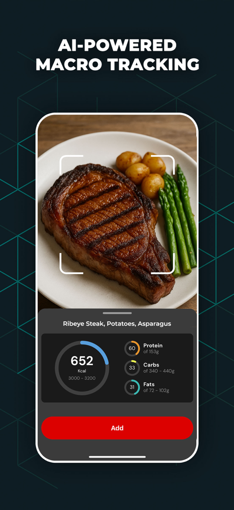BEASTLY: Build Muscle Fast - Beastly app AI macro tracking interface showing calorie and nutrient analysis for a meal