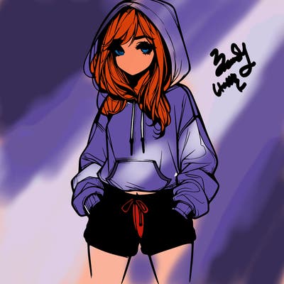 realistic girl in shorts and hoodie