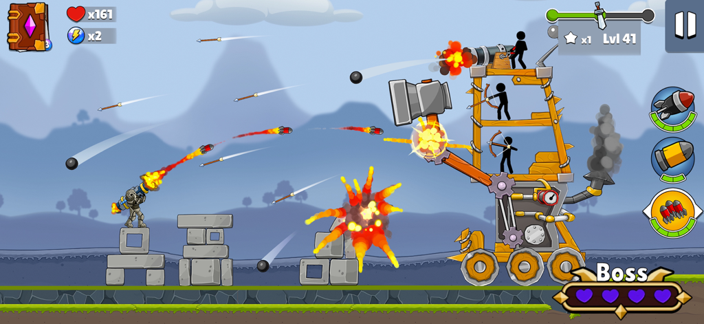 Boom Stick: Bazooka Puzzle - 사실적인 물리 파괴가 일어나는 적 기지를 향해 바주카를 발사하는 스틱맨 캐릭터