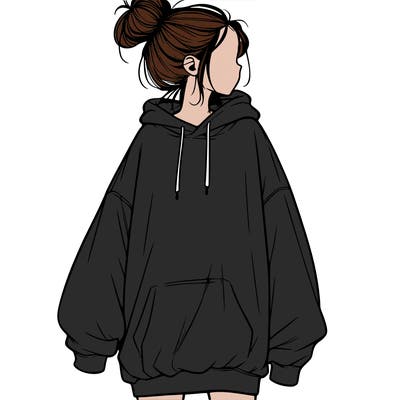 realistic girl with a oversized sweatshirt on and a bun