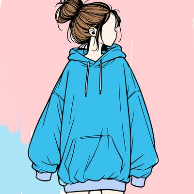 realistic girl with a oversized sweatshirt on and a bun