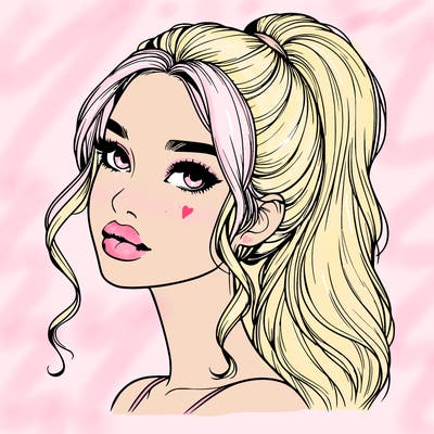 realistic girl with a ponytail on her hair and lips