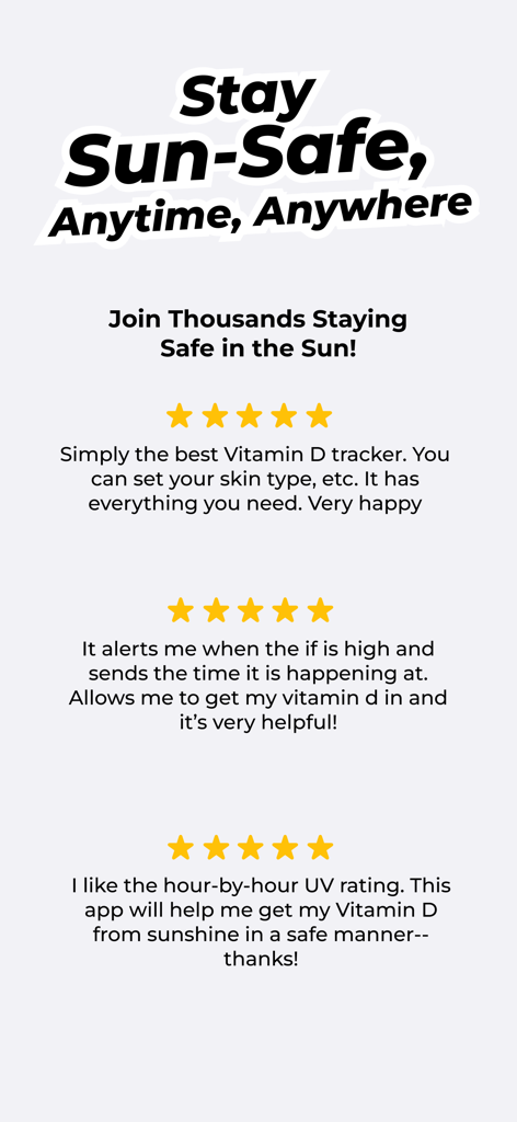 SunSafe: UV Index & Tanning - Testimonios de usuarios con cinco estrellas para la aplicación SunSafe de Índice UV y rastreador de Vitamina D