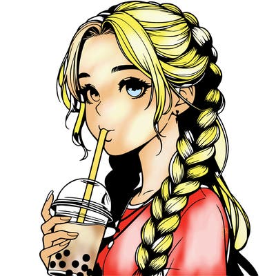 realistic girl with braided hair drinking boba