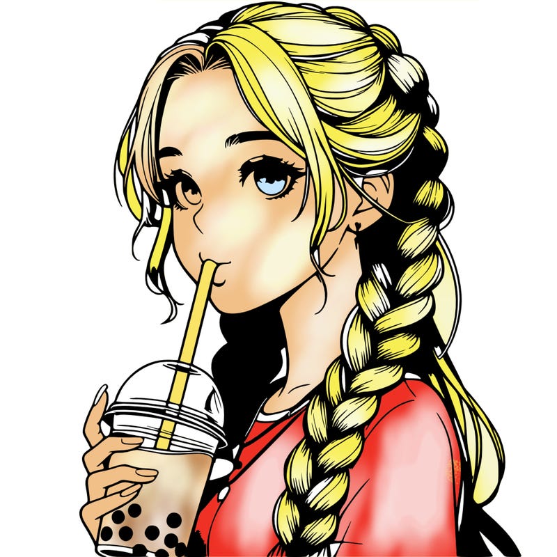 realistic girl with braided hair drinking boba