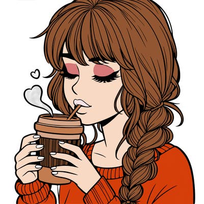 realistic girl drinking coffee