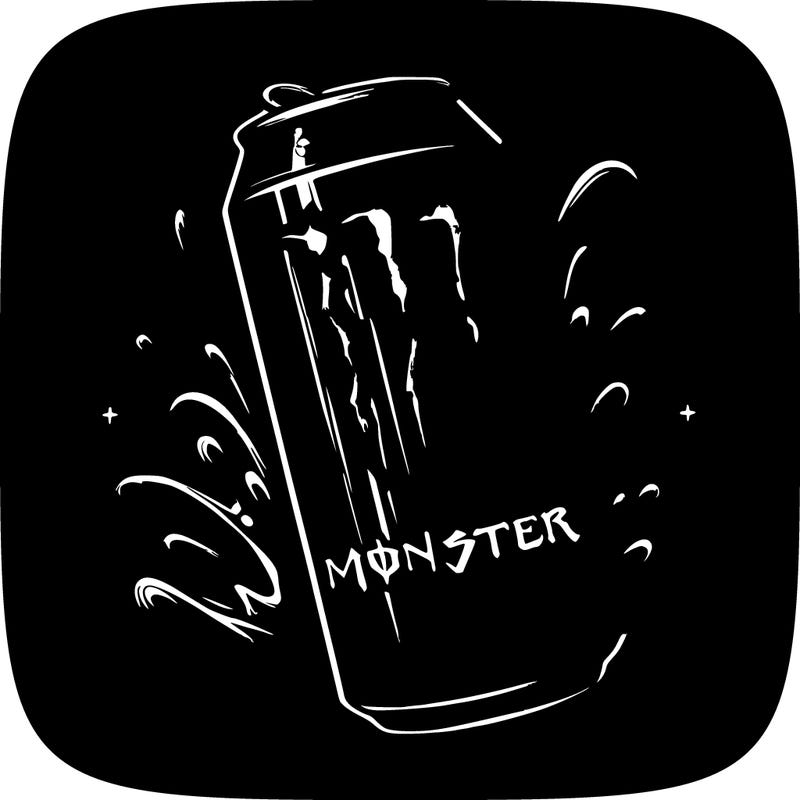 monster energy drink, blue color, monster energy logo is green and background is black