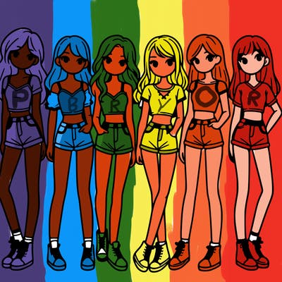 a group of girls wearing crop tops and shorts