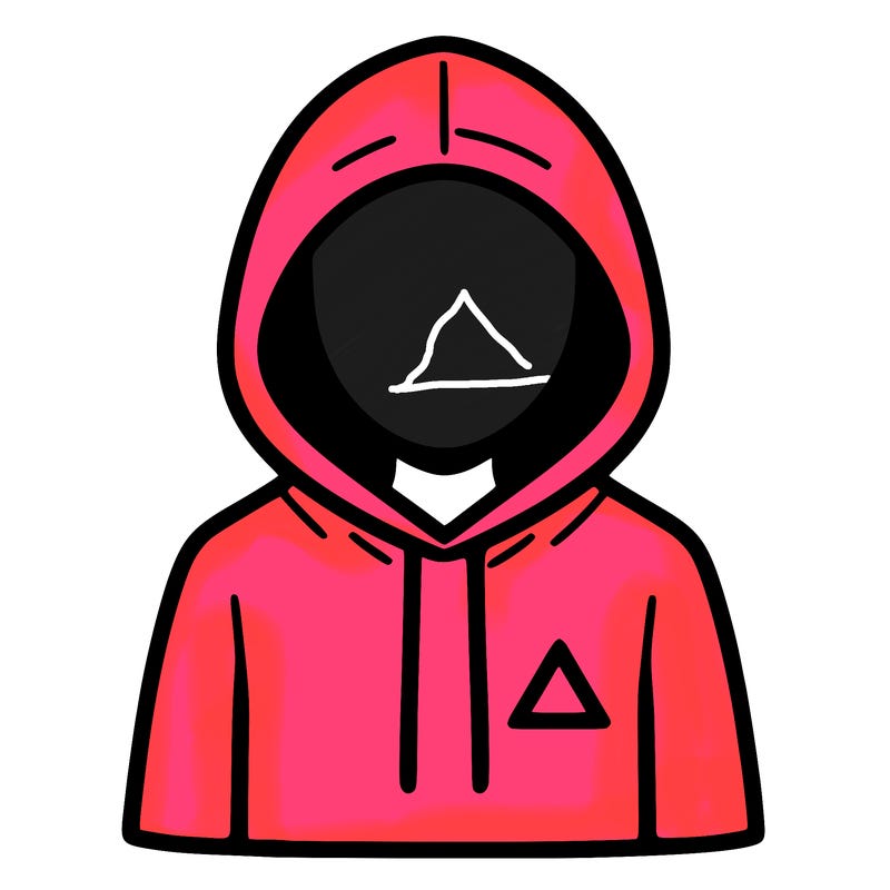 a person with non face waering a hoodie with a small triangle symbol