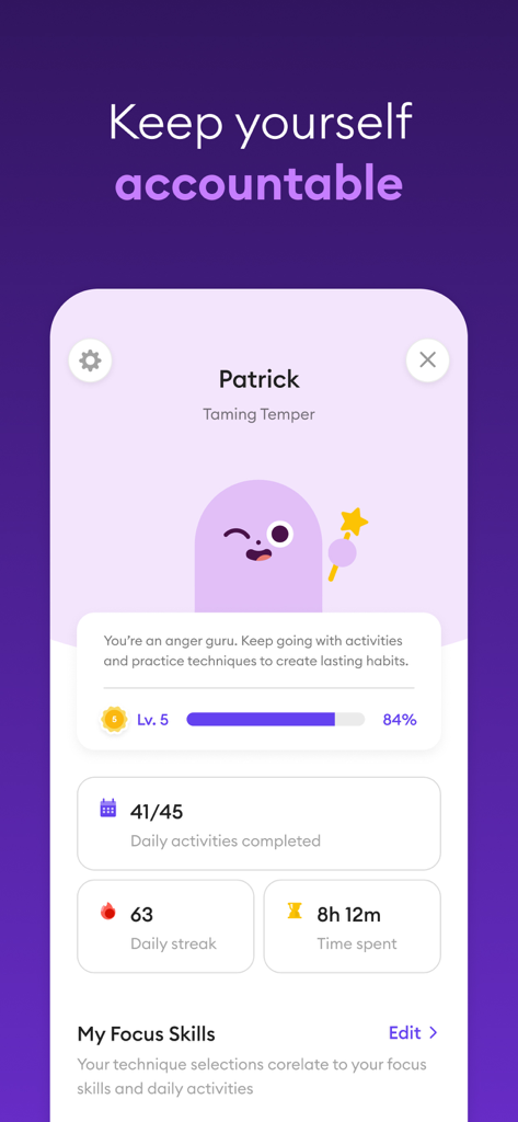 Ahead: Emotional Companion - Ahead app user profile screen showing daily activity streaks and emotional intelligence levels