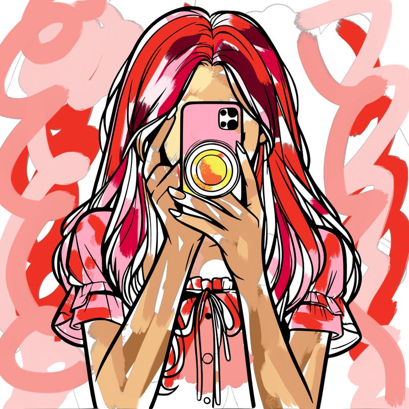 a realistic girl holding her phone taking pictures