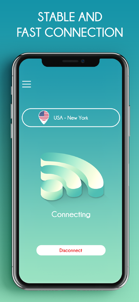 VPN Connector: Best Proxy - Interfaz de la aplicación VPN Connector que muestra una conexión estable y rápida a un servidor de Nueva York, EE. UU.
