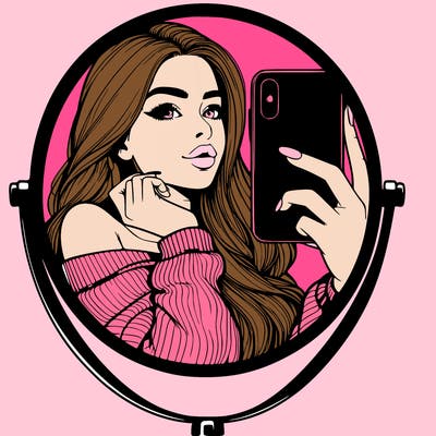 realistic girl taking mirror selfie beautiful