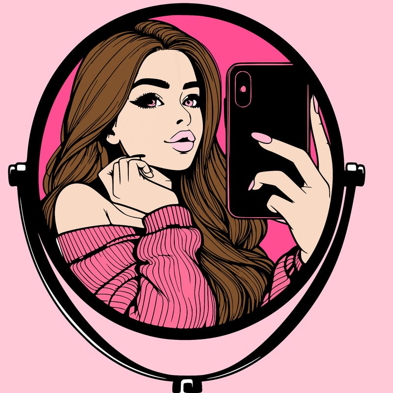 realistic girl taking mirror selfie beautiful
