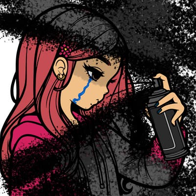 a realistic girl spray painting