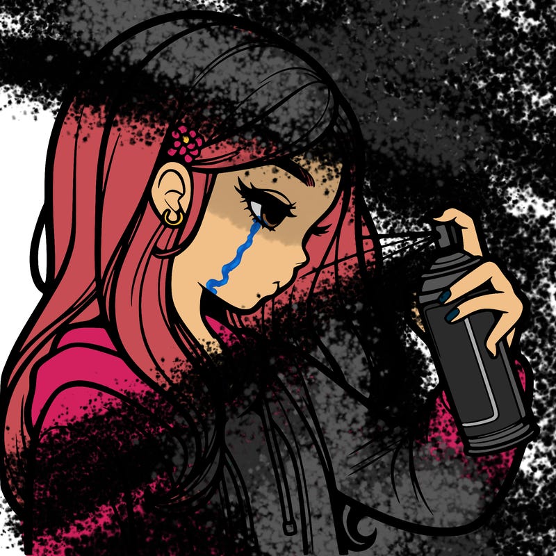 a realistic girl spray painting