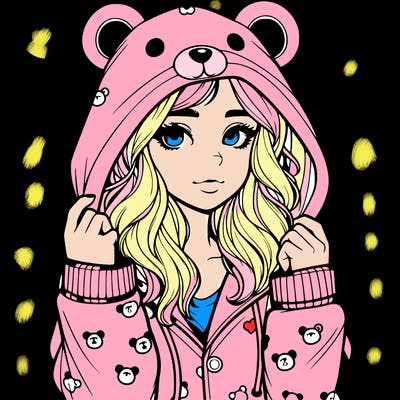 realistic girl in a animal pjs hoodie