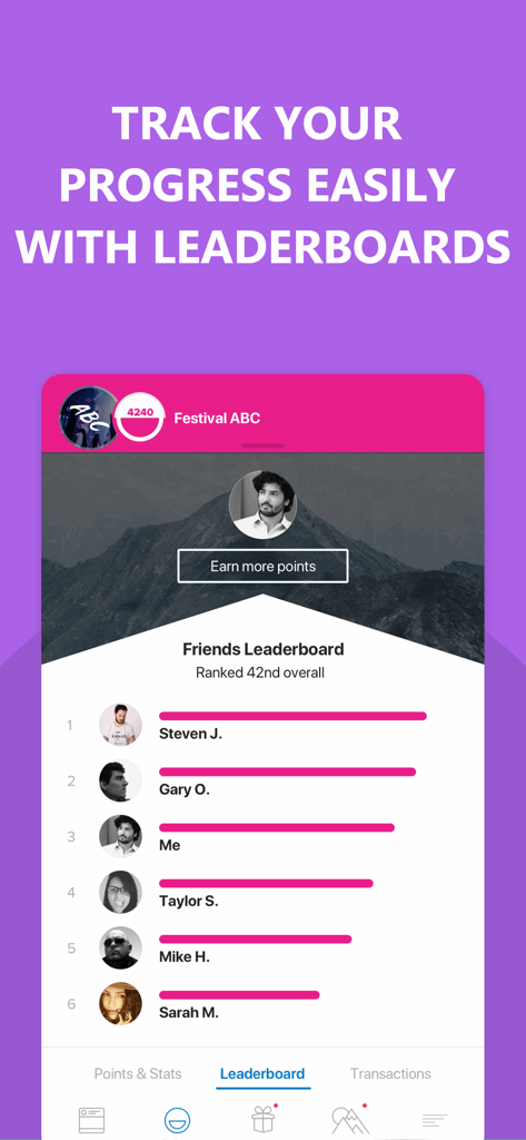 Friends leaderboard in the SocialLadder app showing user rankings and progress
