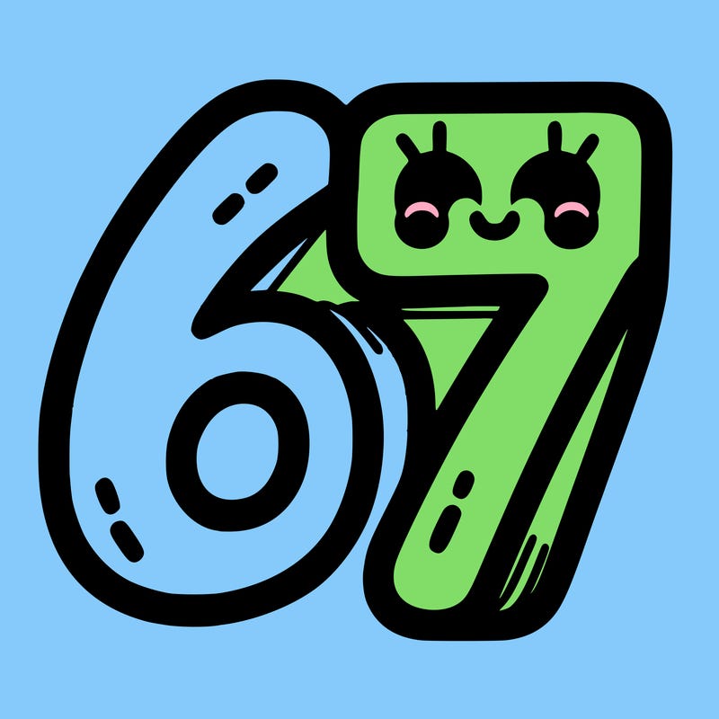 the numbers 67
